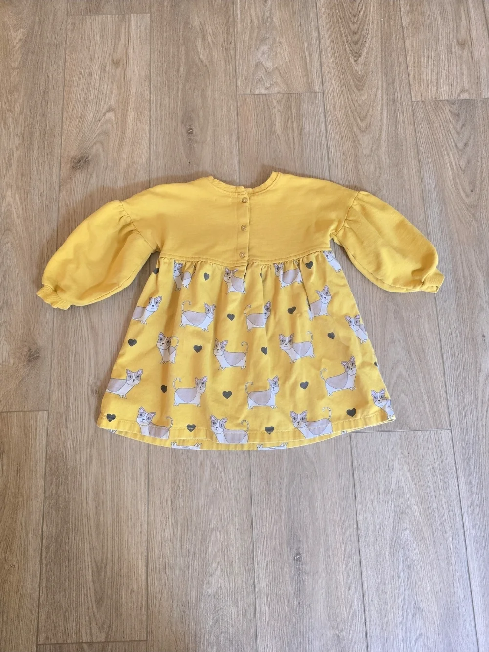 next Mustard Yellow Dog Print Long Sleeve Dress Size 3-4yrs